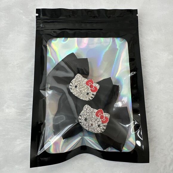 Hello Kitty Sanrio Studded Black Bow Clips Set of 2 - Picture 6 of 6